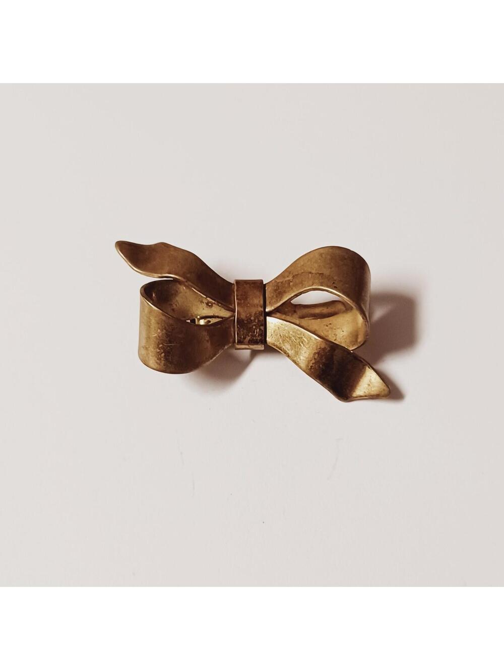 Ribbon Bow Brass Tone Brooch -- 1.5 inch x 3/4 inch